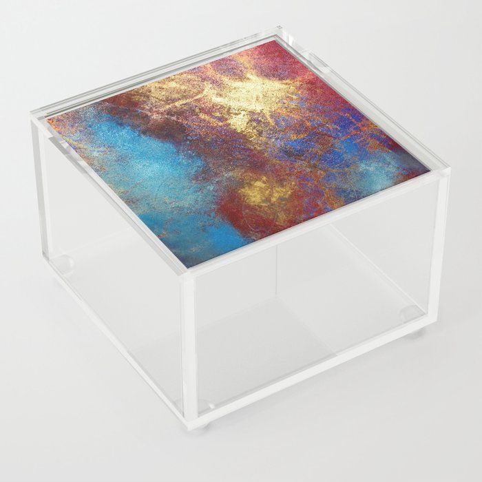 Red, Blue And Gold Modern Abstract Art Painting Acrylic Box
