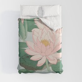 Water Lilies - Japanese Vintage Woodblock Print Duvet Cover