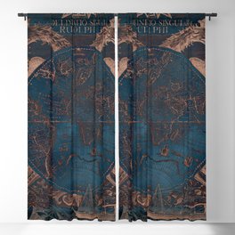 Rose gold and cobalt blue antique world map with sail ships Blackout Curtain