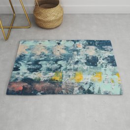 017.2: a bright contemporary abstract design in blues pinks and yellow by Alyssa Hamilton Art  Area & Throw Rug