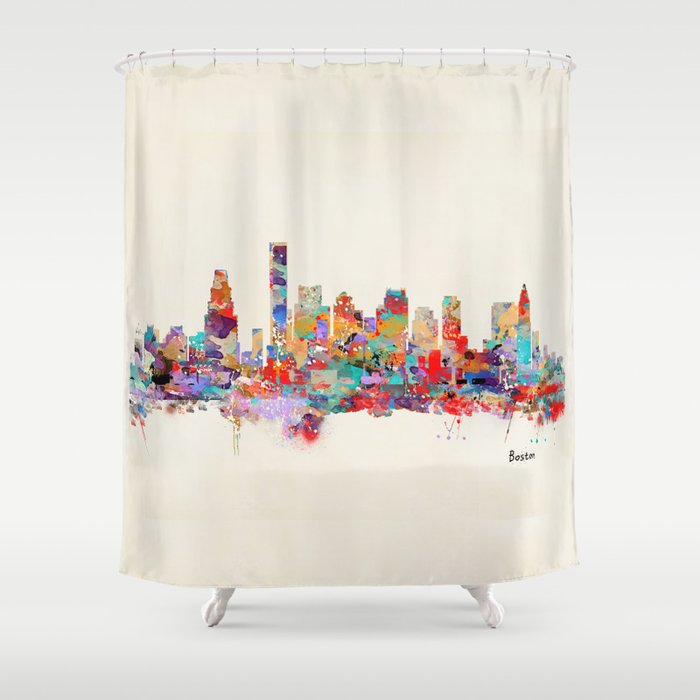 Boston city watercolor Shower Curtain