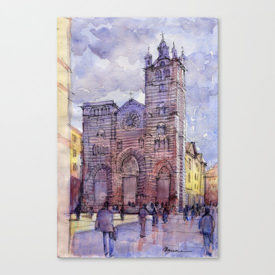 Cattedrale di Genova (Italy) schizzo di studio a colori Canvas Print