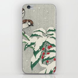 Sparrows on Snowy Berry Bush  iPhone Skin