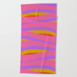 Pop Swirl Wavy Minimalist Abstract Pattern Pink Purple Mustard Orange Beach Towel