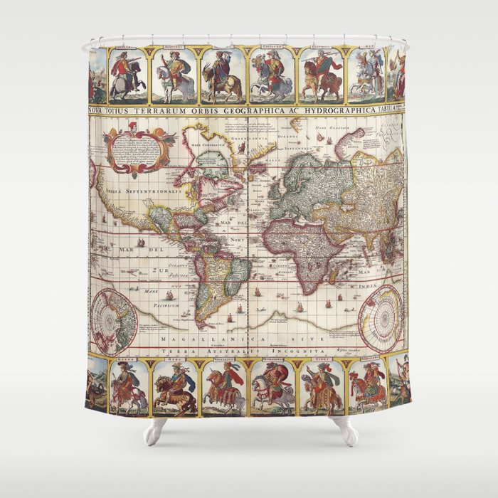 1652 Map Of The World Doncker Sea Atlas World Map Shower Curtain