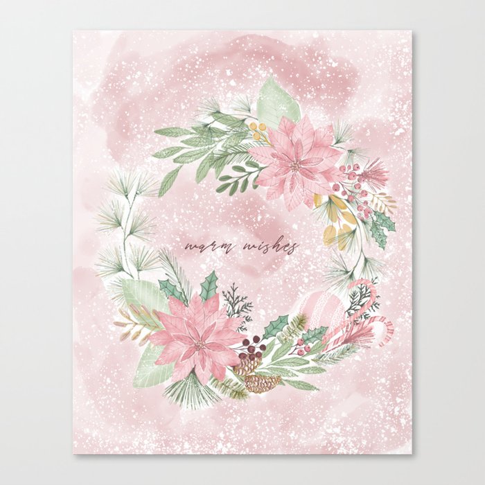 Warm Wishes Pink Watercolor Wreath  Canvas Print