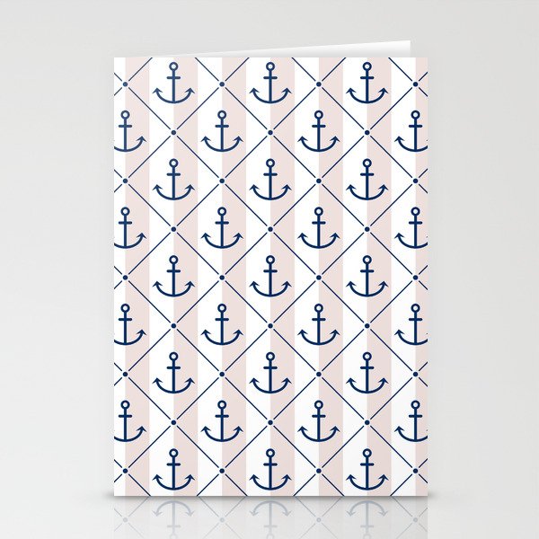 Navy Blue Anchor Pattern on White and Pastel Pink Stationery Cards