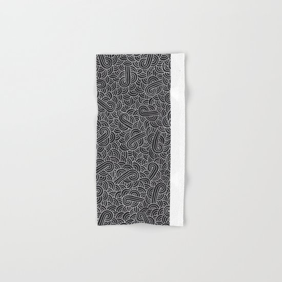 Black and faux silver swirls doodles Hand & Bath Towel