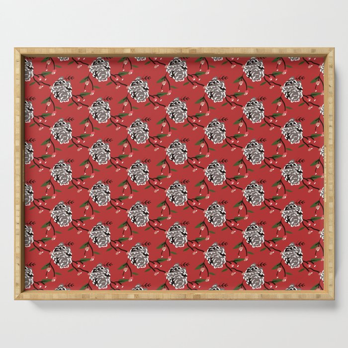 Christmas Pattern Floral Red Pine Retro Serving Tray