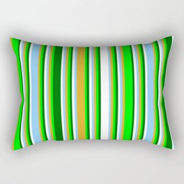 [ Thumbnail: Eyecatching Lime, Goldenrod, Light Sky Blue, White, and Dark Green Colored Pattern of Stripes Rectangular Pillow ]