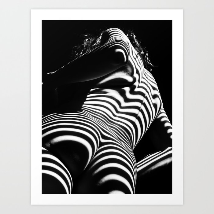 2070-AK Woman Nude Zebra Striped Light Curves around Back Butt Behind Naked Art Art Print