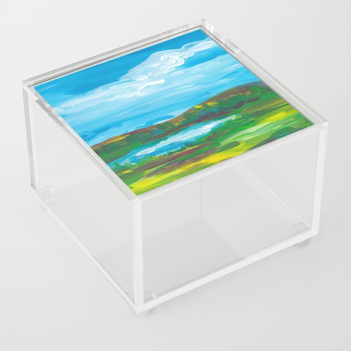 Summer Meadow Lake Landscape Painting Acrylic Box