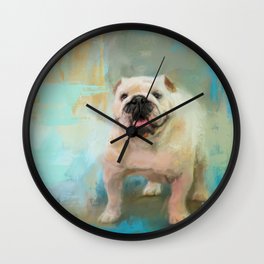 White English Bulldog Wall Clock