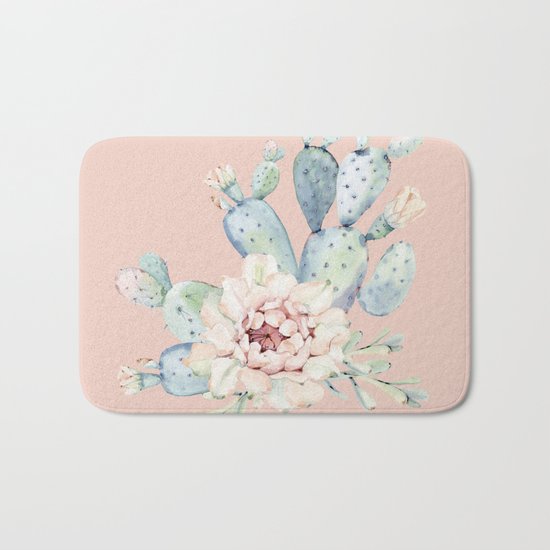 Sweet Pink Rose Desert Cactus Bath Mat