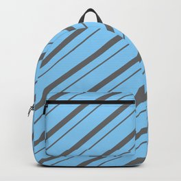[ Thumbnail: Light Sky Blue & Dim Gray Colored Striped Pattern Backpack ]