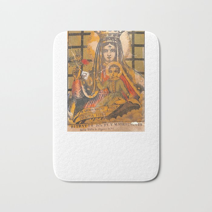 Portrait of the Holy Miraculous Virgin Mary Vintage Retro Artwork Murale Fresco Bath Mat