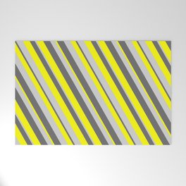 [ Thumbnail: Dim Grey, Yellow & Light Gray Colored Stripes/Lines Pattern Welcome Mat ]
