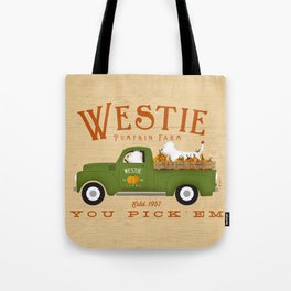 Westie west highland terrier pumpkin autumn fall vintage truck october farm  Tote Bag