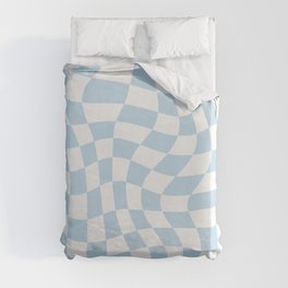 Baby Blue Psychedelic Checkered Groovy Grid Pattern Duvet Cover