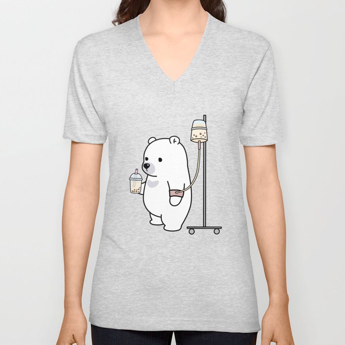 Bubble Tea Bear V Neck T Shirt