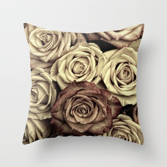 Brown Roses Throw Pillow by Aloke Design Society6