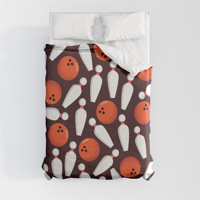 Cute Bowling Pins Brown Bowler Print Pattern Duvet Cover