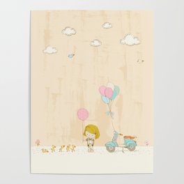 Summer Scene - Girl and Ducklings - Nursery Art Poster