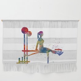Woman practices gymnastics in watercolor Wall Hanging
