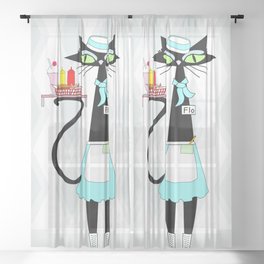 MCM Atomic Cats  Diner Carhop Flo Sheer Curtain