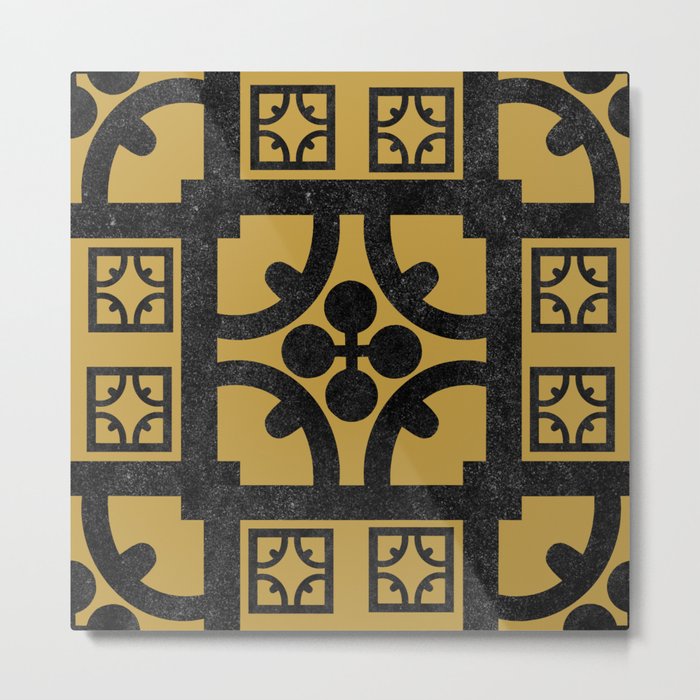 Traditional Yellow English Tudor Half-timbered House Pattern Metal Print