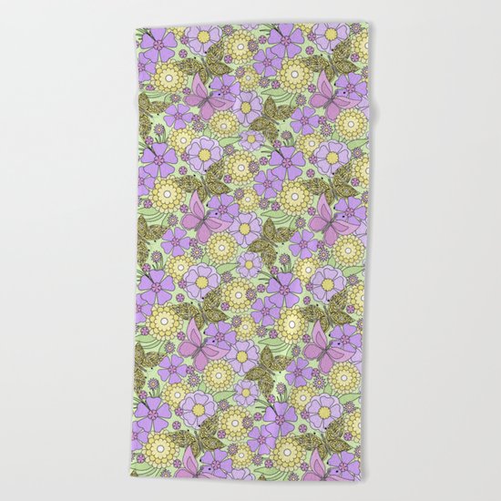Bright floral pattern with butterflies. Beach Towel