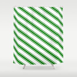 [ Thumbnail: White & Green Colored Striped/Lined Pattern Shower Curtain ]