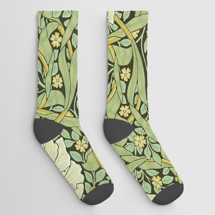 Vintage William Morris Pimpernel Green Floral Pattern Socks