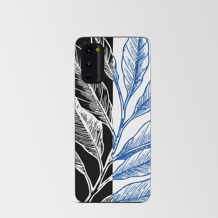 Fine Art Leaves Nature Cottagecore Floral Blue Black White Android Card Case