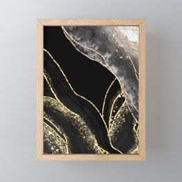 Black Night Glamour Marble Landscape Framed Mini Art Print