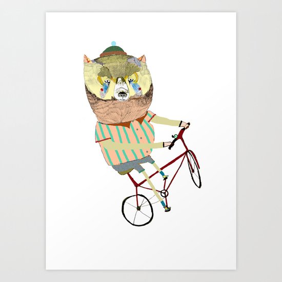 Biking, bike, bikes, biker, bear, Art Print