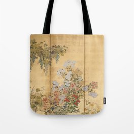 Japanese Edo Period Six-Panel Gold Leaf Screen - Spring and Autumn Flowers Tote Bag