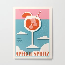 Aperol Spritz recipe, Cocktail, Retro 70s, Aesthetic art, Alcohol poster, Exhibition print, Mid century modern Metal Print