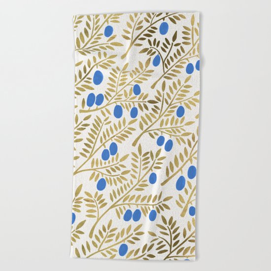 Olive Branches – Gold & Blue Beach Towel