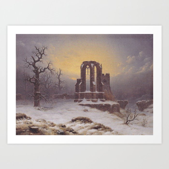  Church Ruin in the Snow Kirchenruine im Schnee - Carl Georg  Hasenpflug Art Print