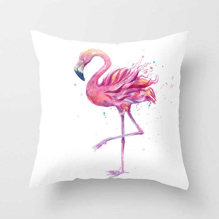 Fancy Pink Flamingo Throw Pillow