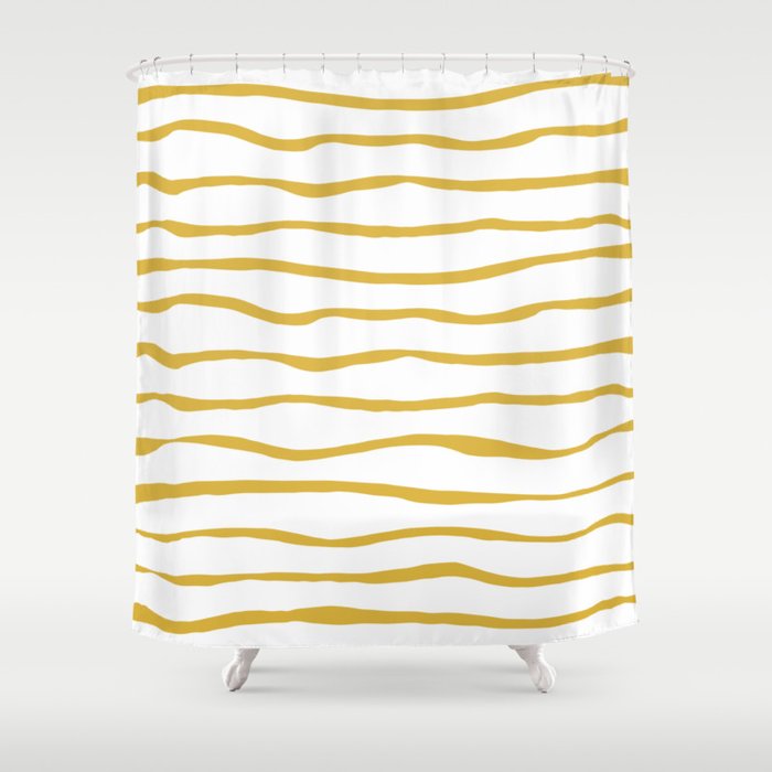 Organic Paper Stripes in Light Mustard and White Shower Curtain