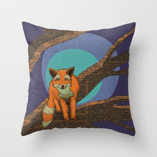 Fox at night Throw Pillow