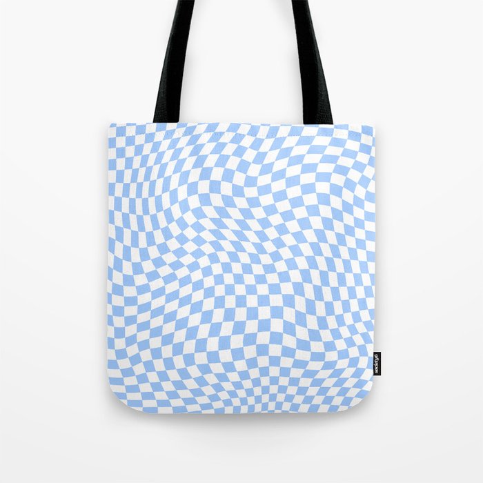 Pastel Blue Twisted Swirl Checkered Squares  Tote Bag