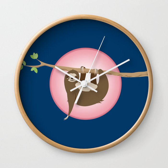 Sloth Navy Pink Wall Clock