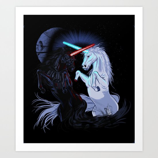 Starwars with unicorns (black) Art Print