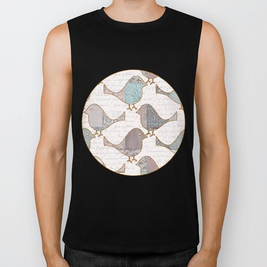 Vintage Patchwork Birds handwriting pastel pattern Biker Tank