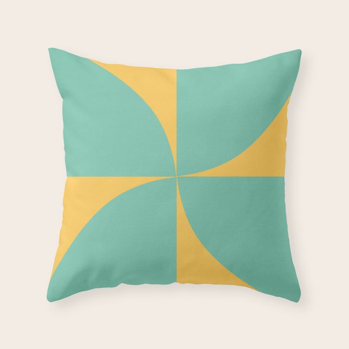 mod petals teal and yellow Throw Pillow by her art Society6