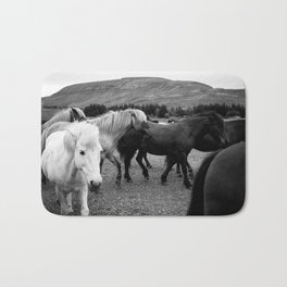 Herd of Horses Bath Mat | Horses, Landscape, Black and White, Reykjavik, Iceland, Photo, Digital, Travel 