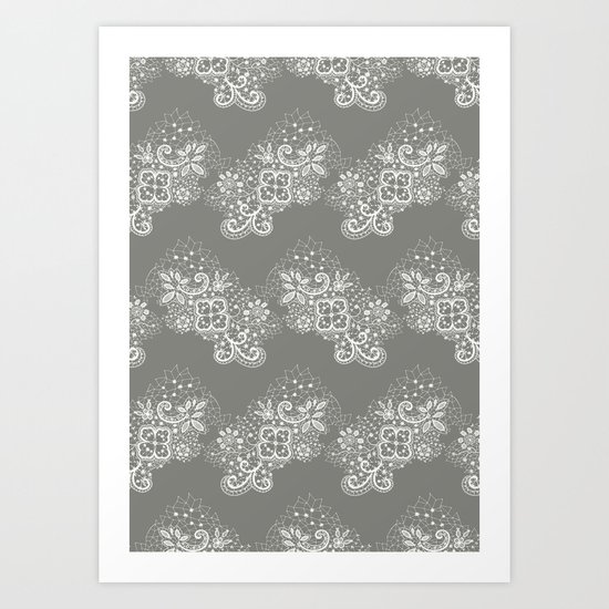 White on Grey Lace Art Print